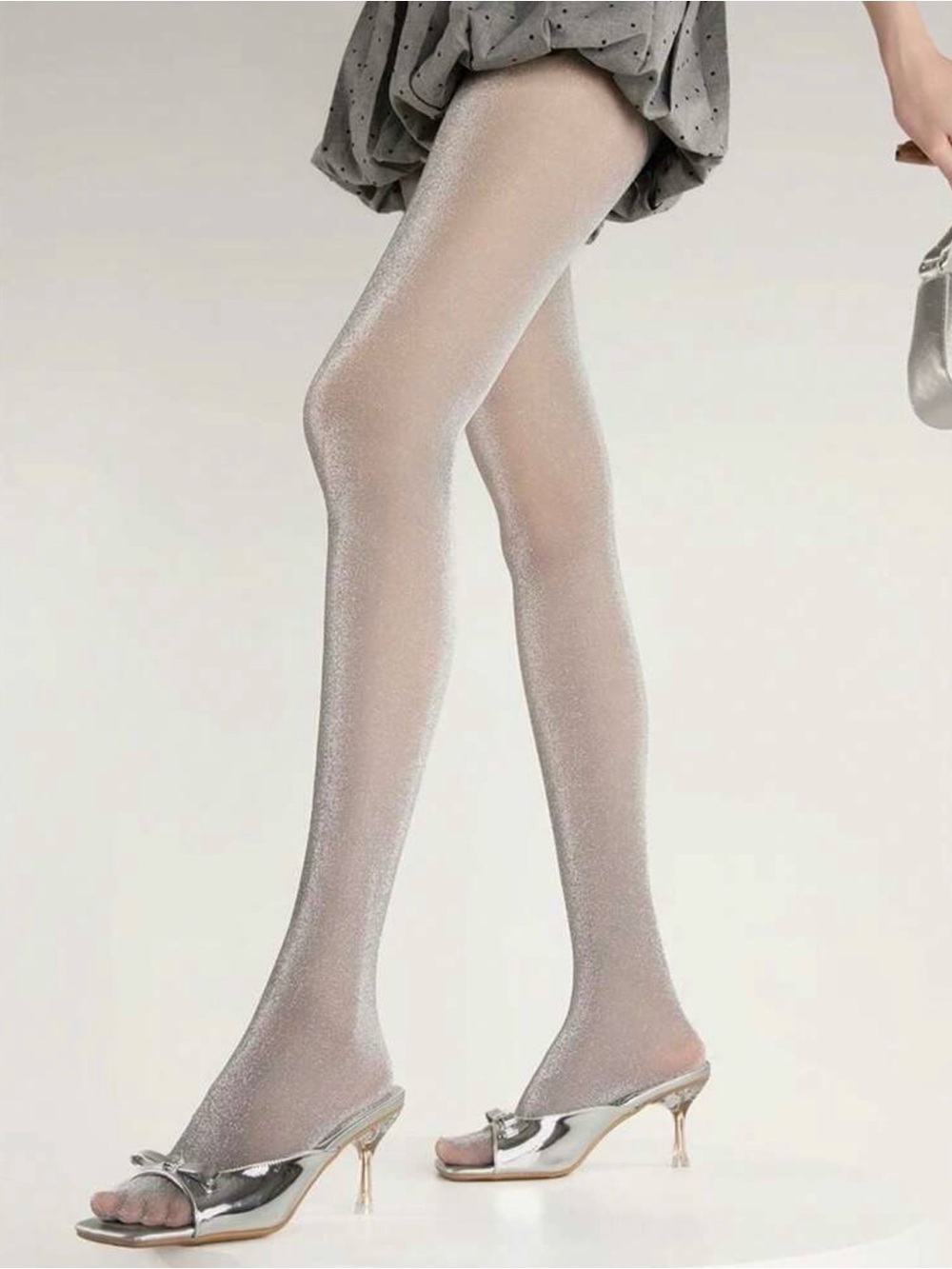 Shimmery Silver Women's Tights - Sparkle Sheer Hosiery